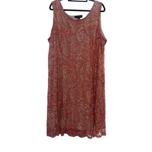 Perceptions 24W Orange Gold Jacquard Lace Sleeveless Shift Dress Cocktail Party - Picture 1 of 9